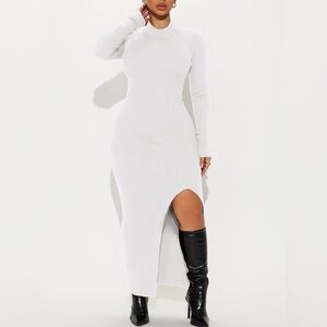 Fashion Nova White Long Sleeve Dress W Slit